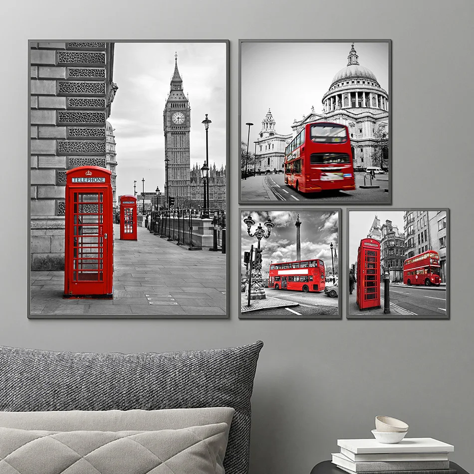 Nordic street view phone booth family living room bedroom decoration print poster picture painting wall art canvas | Дом и сад