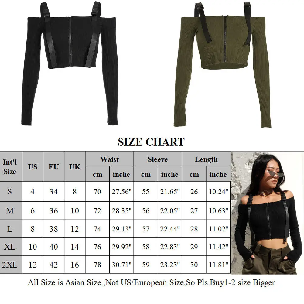 Fashion New Women Slim Off Shoulder Bandage Zip Up Jumper Sweater Long Sleeve Tops | Женская одежда