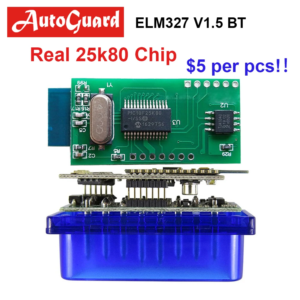 Лучший Супер Мини ELM 327 Bluetooth V1.5 Диагностика авто с реальным PIC18F25K80 OBD2