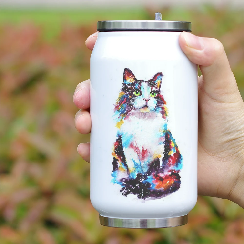 Cute Cat Cup Coke Water Thermos термос из стали с вакуумной изоляцией и соломинкой уникальный