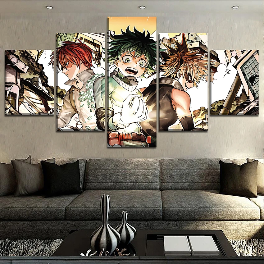 5 Pieces Wall Decor Painting My Hero Academia Animation Poster Canvas Printed Art Decorative Pictures Artwork Cuadros | Дом и сад