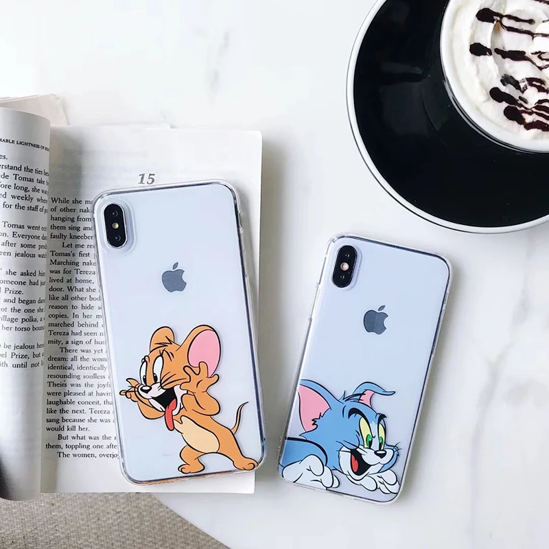 Забавный милый чехол для телефона с мультяшным котом и мышкой для iPhone X, XR, Xs, Max, 8, 7, 6, 6s Plus, 11 Pro, Max, Ультратонкий Мягкий чехол-накладка из ТПУ
