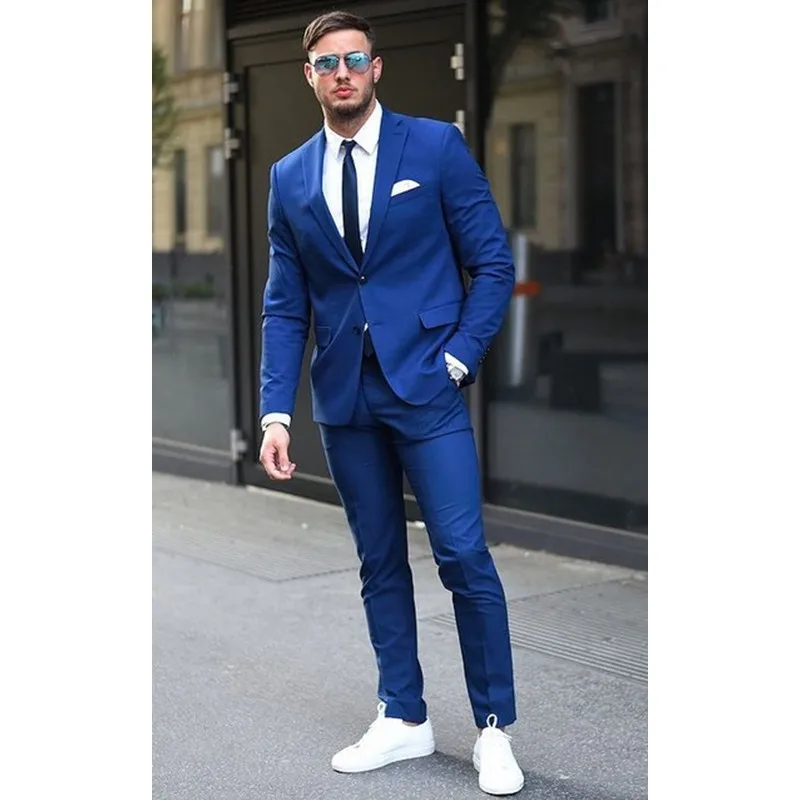 

Bespoke Two Buttons Royal Blue Men Suits 2019 Fashion Design Business Men Tuxedo Skinny Style Men's Prom Suit(Jacket+Pants)