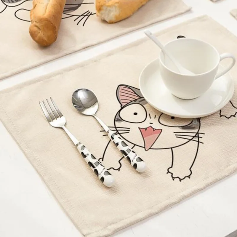 Хлопковый и льняной Настольный коврик с милым мультяшным животным котом
