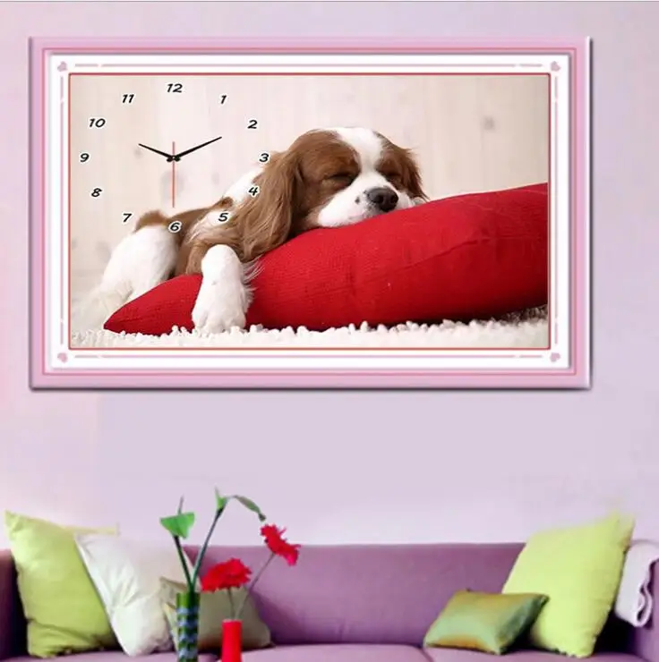 Uzequ полностью Алмазная вышивка настенные часы 5D DIY Картина Вышивка крестом собака