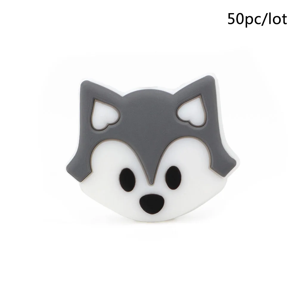 fox-14 TYRY. HU 50 шт./лот мультфильм Силиконовые Бусины Единорог слон лиса Пингвин собака пищевой детский Прорезыватель DIY Детские Прорезыватели для зубов игрушки, не содержащие БИСФЕНОЛ - Цвет: fox-14