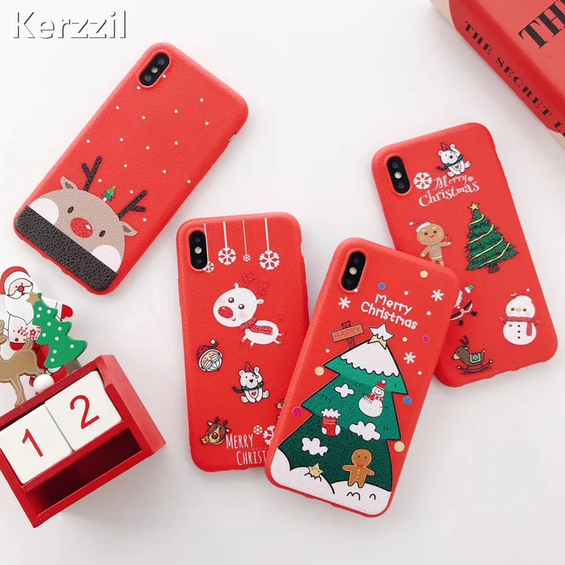 Kerzzil Cartoon Christmas Santa Claus Snowman Case For iPhone 7 8 6 S Plus Soft TPU Silicone Cover X XR XS Max |