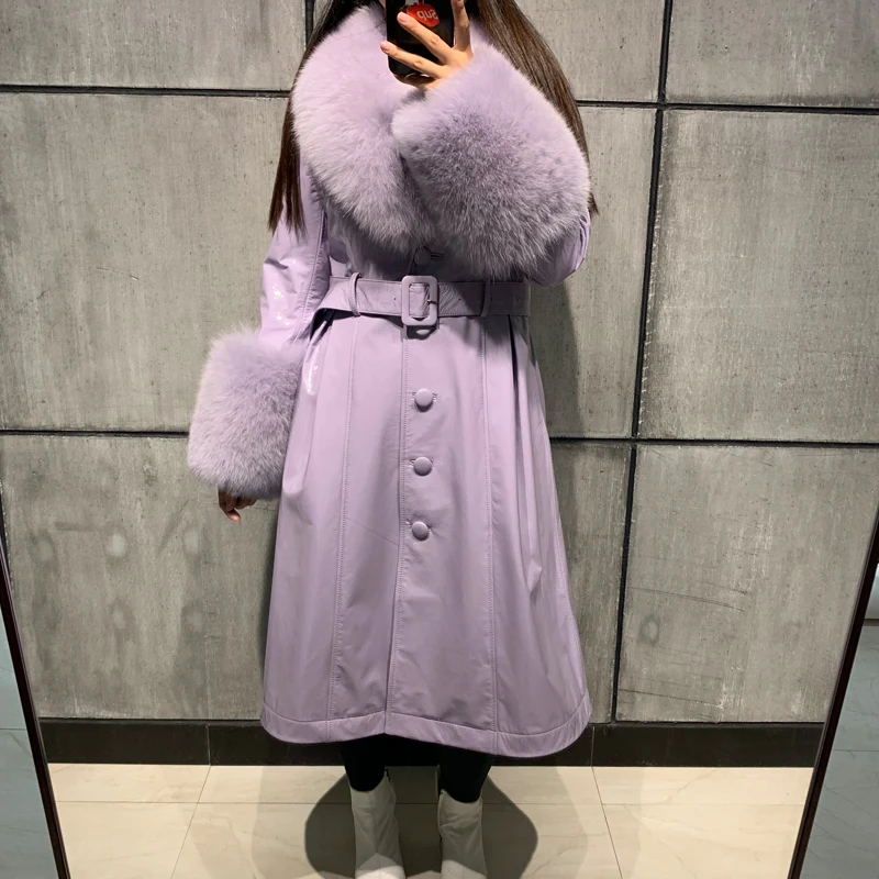 ladies leaher coat long women genuine leather windbreak