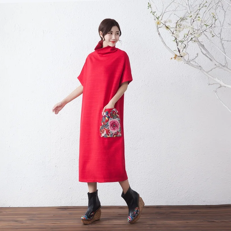 Женское винтажное платье Boho-Chic осеннее в китайском стиле с коротким рукавом и