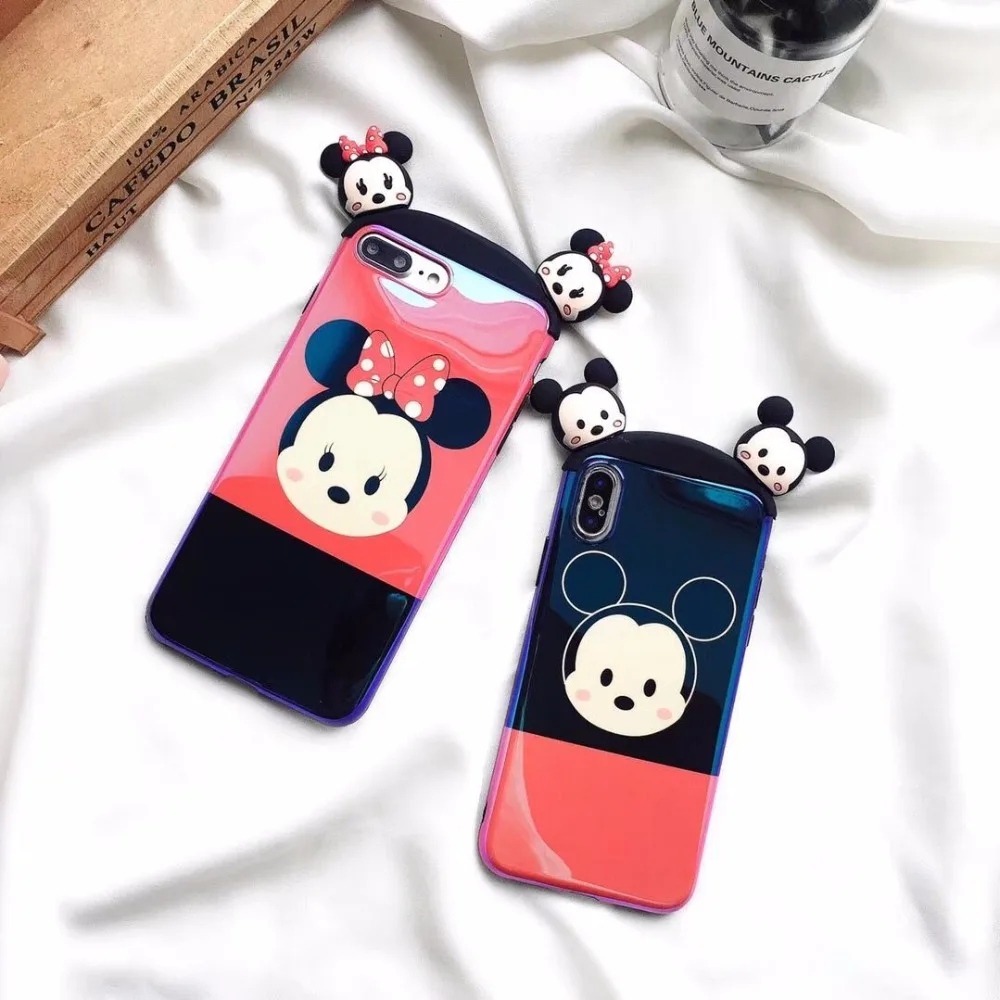 Fashion 3D Blue-ray soft Case for iphone 7 8 plus 6 6S Plus Cute Cartoon Mickey Minnie phone Cover X XR XS Max Coque |