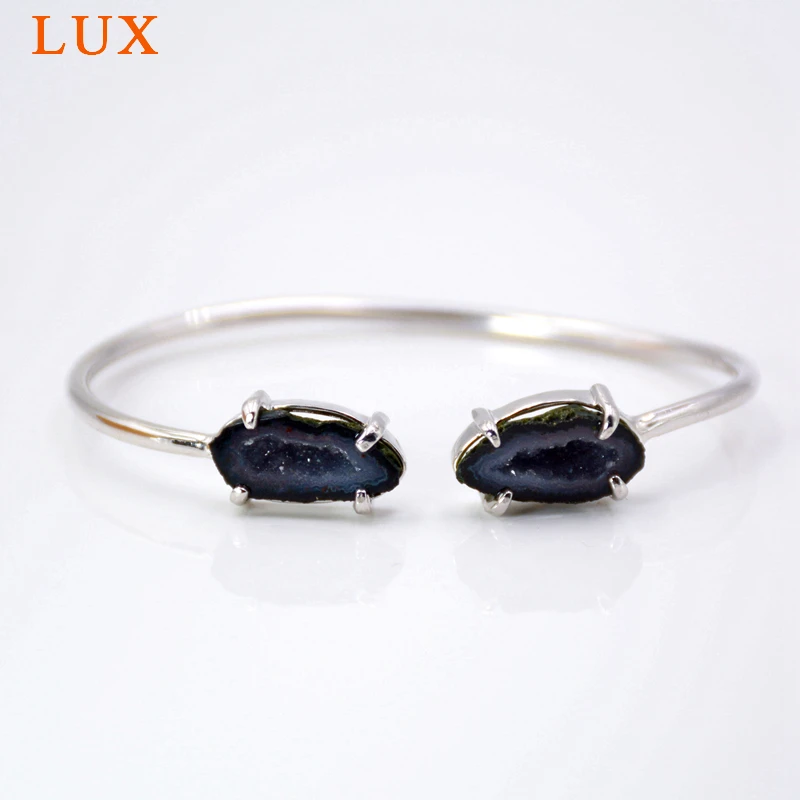 

925 Sterling silver Tabasco geode cuff bracelet prong setting double druzy stone bangle jewelry