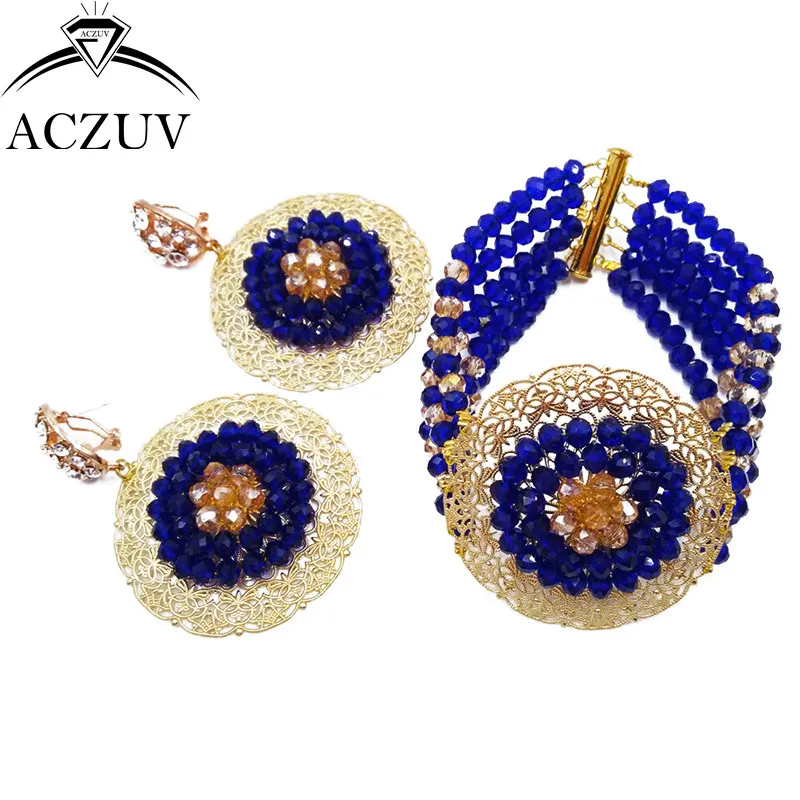 ACZUV Brand Royal Blue and Gold Nigerian Wedding African Beads Jewelry Set Crystal A10R013 | Украшения и аксессуары