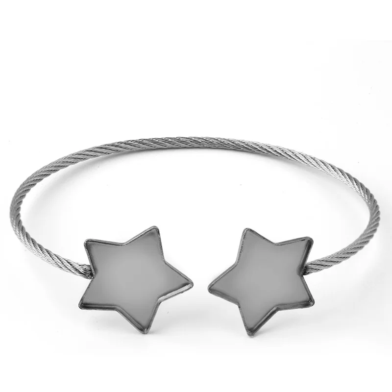 

2pcs new simple fashion elastic stainless steel hand-woven 20mm five-pointed star opening men and women bracelet accessories