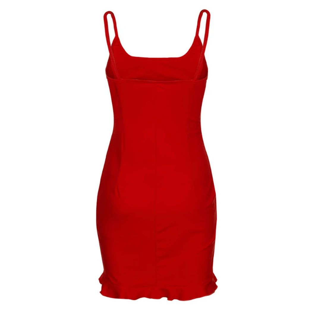 Sexy Sleeveless 2018 Party Spaghetti Strap Bodycon Dress Women Solid Ruffles Summer Ladies Slim Club Dresses Vestidos | Женская одежда