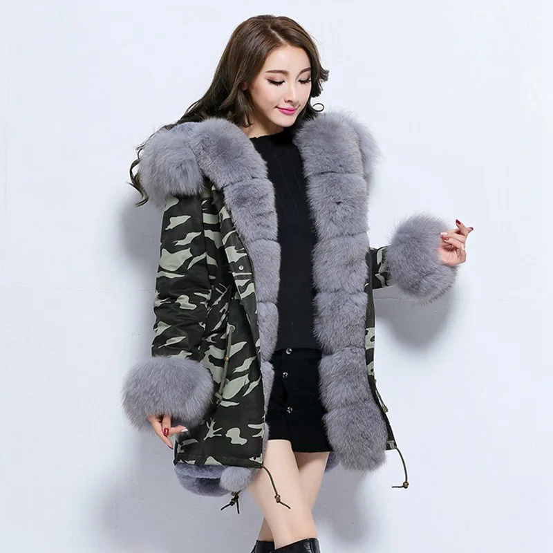 Women Winter Jacket Coat Real Fox Fur Collar Casual Vintage Coats Thick Parka Hooded Parkas Long Jackets DHL free shipping|womens winter