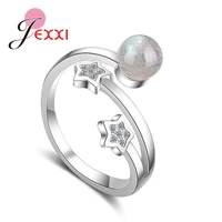 hot sale best quality resizable ring design shiny bead two small cute stars 925 sterling silver for women fashion jewelry