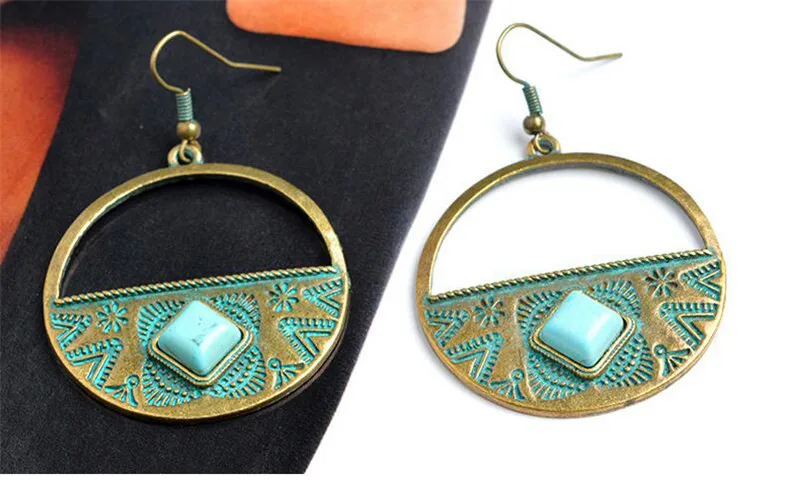 Винтажные камень кулон серьги Круглый Цветок Резные большие круглые букле