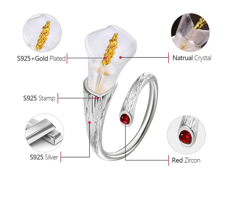 Lotus Fun Moment Настоящее стерлингового серебра 925 природных ручной работы Модные Украшения Калла цветок лилии кольцо регулируемые кольца Для женщин Bijoux