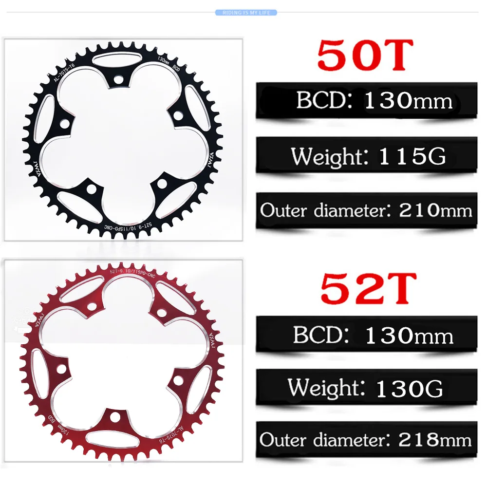 VXM Road Bicylcle 130BCD 50T 52T 54T 56T 58T 60T Narrow Wide Chainwheel Bike Alloy Ultralight Climbing Power Chainring Plate