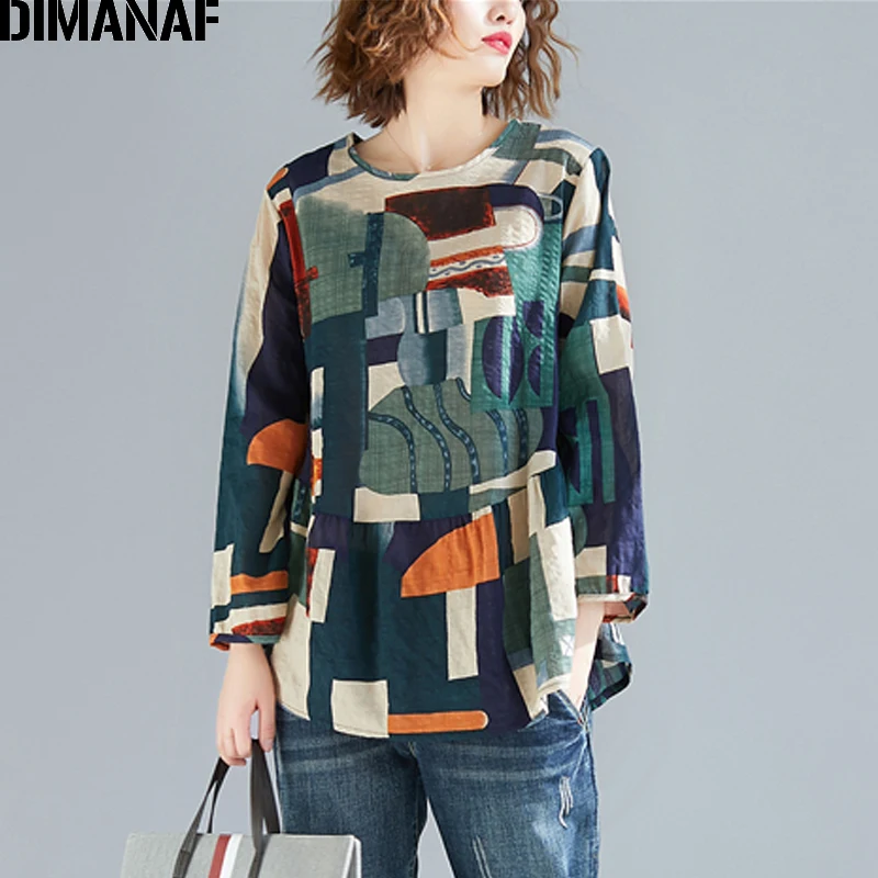 Женская футболка с длинным рукавом DIMANAF базовая льняная рубашка из хлопка