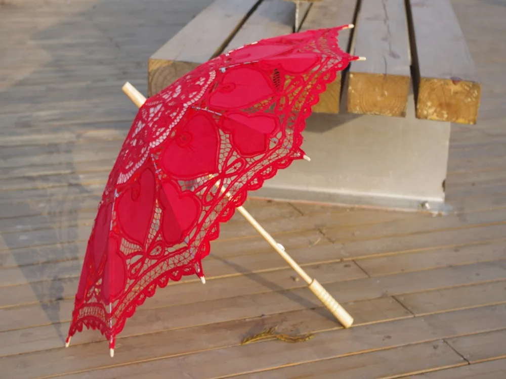 

Free shipping New Vintage Lace Umbrella Handmade Cotton Embroidery Battenburg Red Lace Parasol Umbrella Wedding Decor