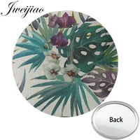 jweijiao green leaves summer cool refreshing pocket mirror makeup travel purse mirror bright colored beautiful girls gift