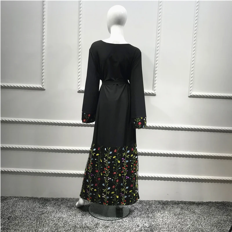 MISSJOY Новые Арабские abaya макси платья мусульманские для женщин Кафтан Мода с расклешенными рукавами Цветочная вышивка кружево Бангладеш Исламская одежда