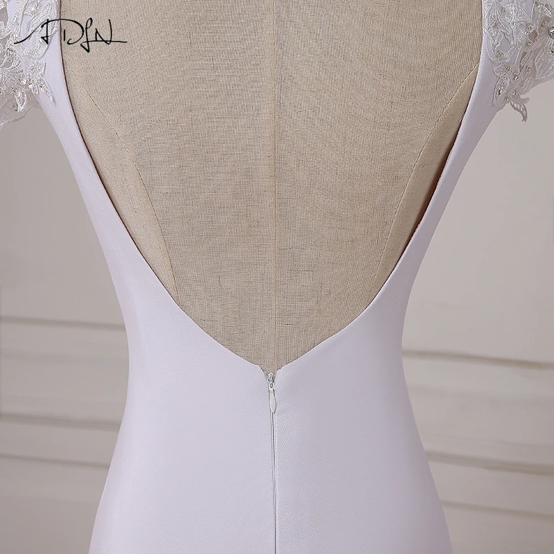 ADLN New Long White Mermaid Wedding Dresses Cheap Scoop Neck Open Back Beach Boho Wedding Gowns Court Train Robe De Mariage