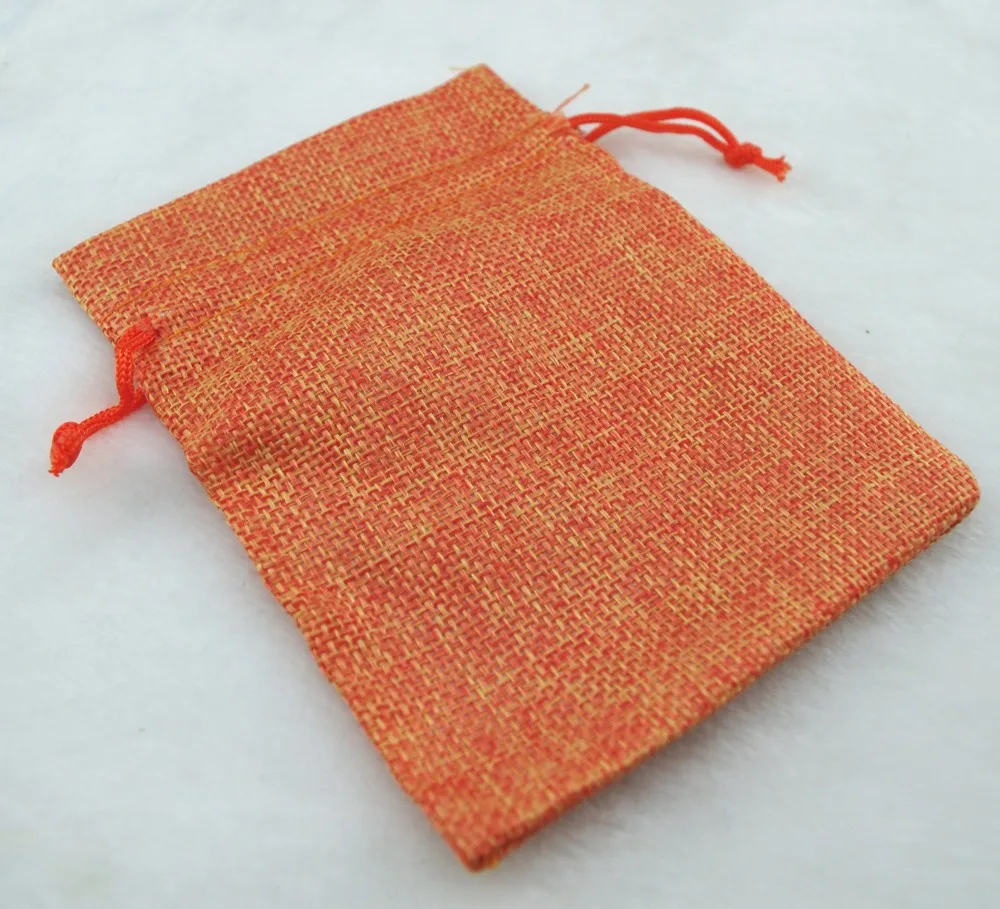 

10x14cm 50pcs orange Burlap linen jute bag drawstring bracelet necklace jewelry package bag small gift bag Wedding packaging bag