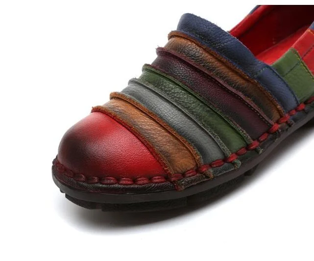 

XGRAVITY Top Quality Genuine Leather Shoes Elegant Mixed Colors Women Flat Shoes Colorful Ethnic Design Hand-Made Lady Shoe A033