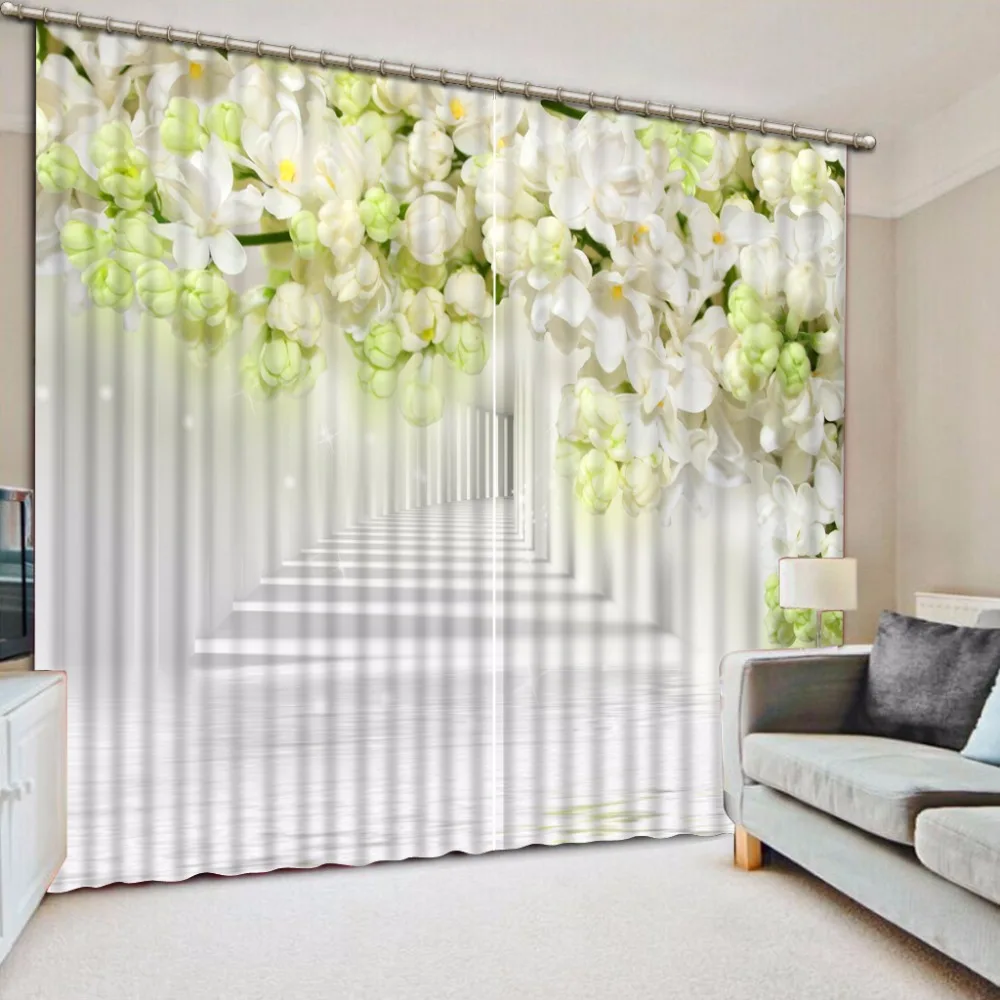 

3D Curtain Three-dimensional flowers European style Curtains white kitchen Curtains Modern Decoration