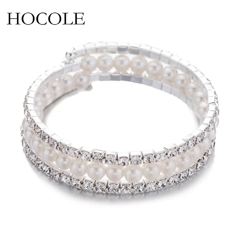 

Luxury Braided Crystal Imitation Pearl Bracelet Multi-layer Wide Bracelets & Bangles Pulseras Mujer For Women Wedding Jewelry