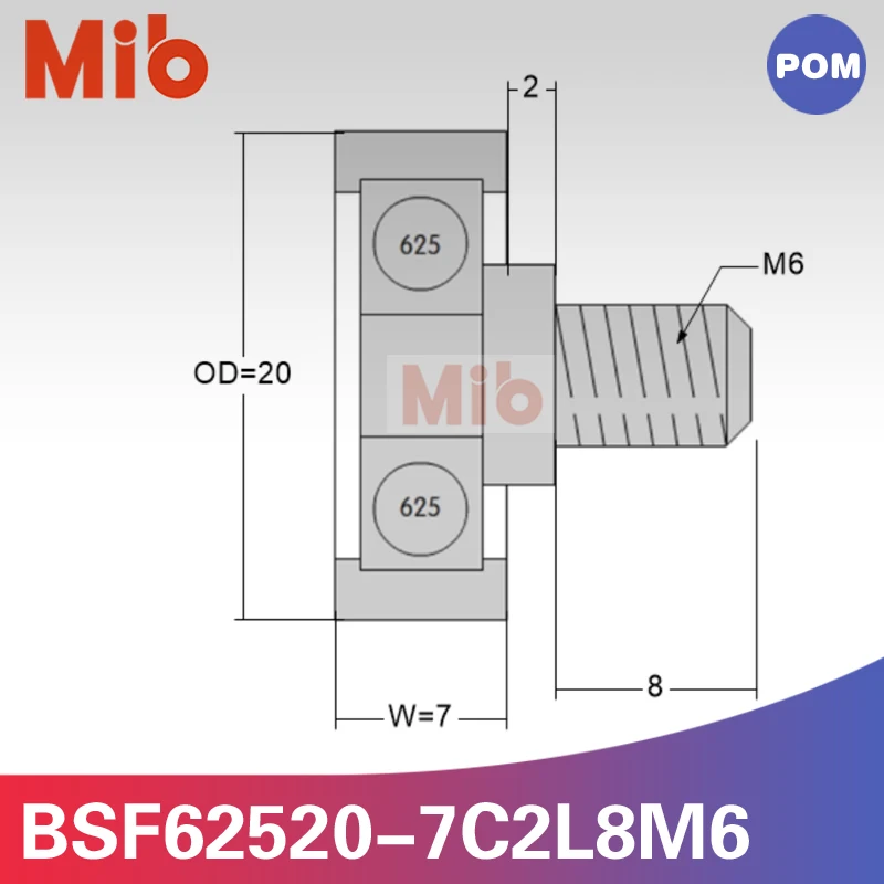 10PCS/lot Stainless Steel M6 thread plastic flat type out diameter 20mm sliding drawer wheel shaft screw roller BSF62520-7C2L8M6 - купить по