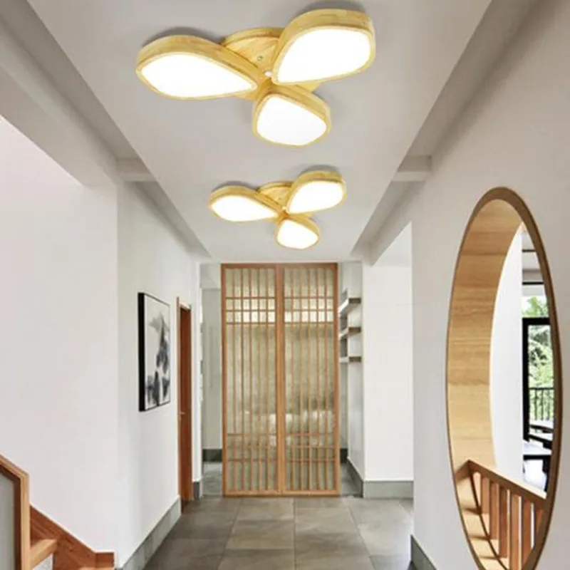 

Lampada Nordic Petal Wood LED Ceiling Light Modern Art Circular Bedroom Hanglamp Living Room Wooden Hanging Lamp Fixture