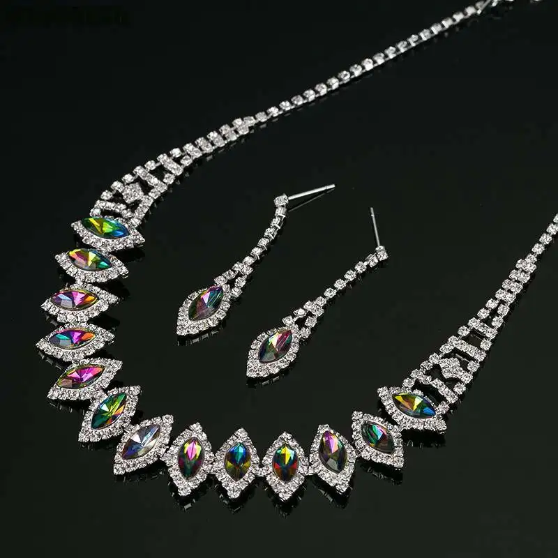 Silver Новинка, хит, свадебные, вечерние, Женские Ювелирные наборы, кристалл, кубический цирконий, серебро, ожерелье, серьги, покрытые, женские аксессуары - Окраска металла: Silver