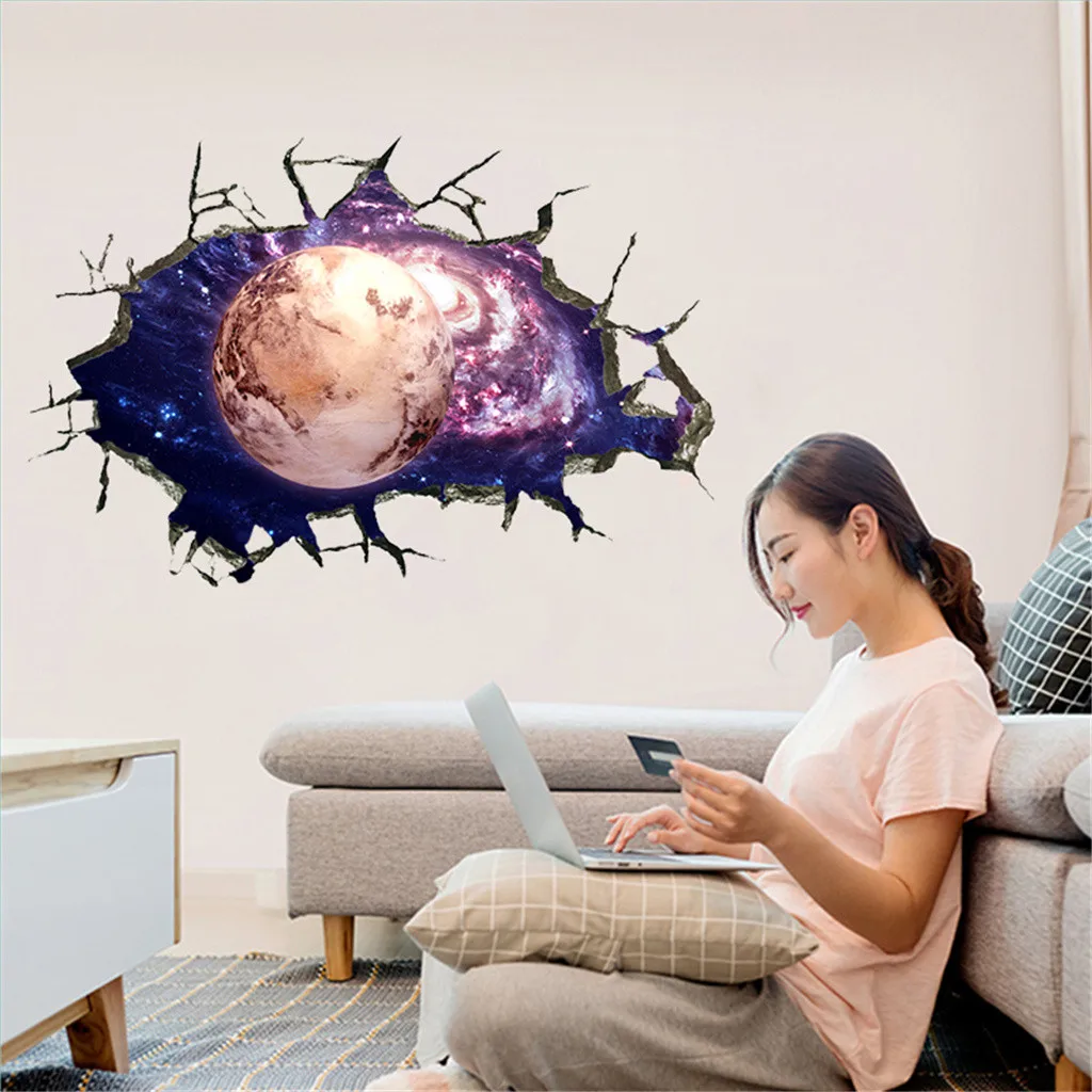 3D космические галактические планеты настенные наклейки напольные обои съемные