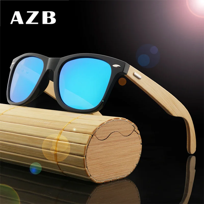 

AZB Polarized Handmade Wood Sunglasses square bamboo for women men Mirror Sunglass Sun glasses retro de sol masculino 12 Colors