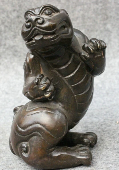JP S0114 Folk Chinese Bronze FengShui Guard Foo Fu Dog Lion PiXiu Beast Statue Animals Discount 35% | Дом и сад
