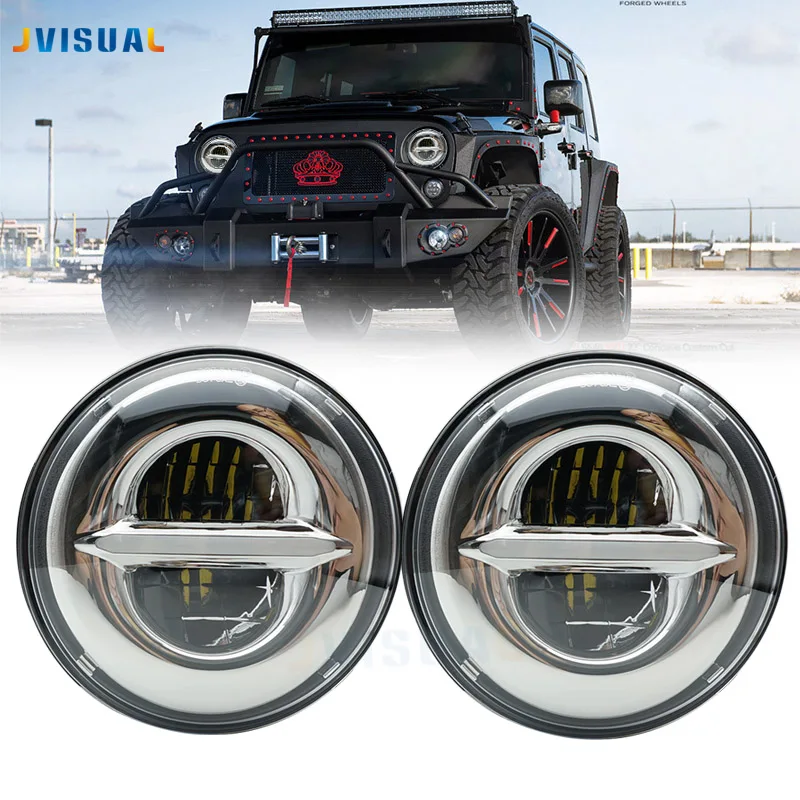 Светодиодные фары H4 DRL с адаптером на H13 7 дюймов для LADA VAZ 2101 светодиодные Jeep Wrangler