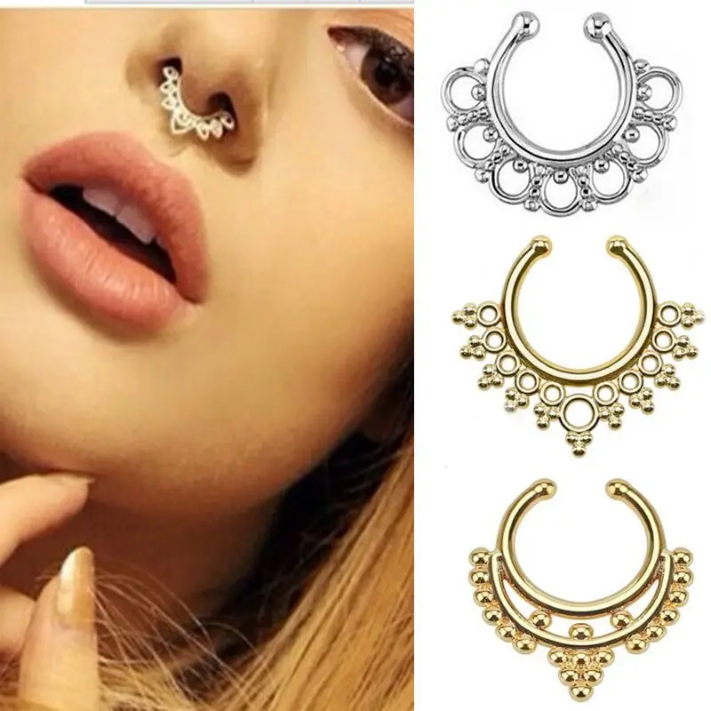 Пустотелая перегородка кликер пирсинг розовое золото серебро настоящая носовые