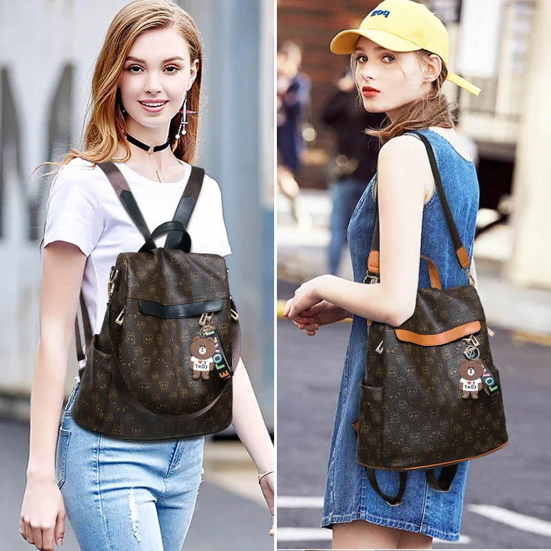 Распродажа, рюкзак Mochilas, женский рюкзак с животным принтом, Ретро стиль, женские школьные сумки с подвеской в виде медведя, повседневные сумки для книг, женские сумки с двойным плечом