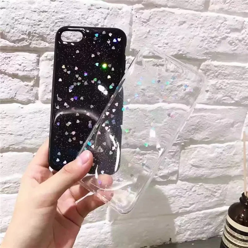 Шикарные мягкие чехол для iPhone 6 S Plus X XS Max чехлы с блестящим сердечком XR 7 8 5 5S se Coque |