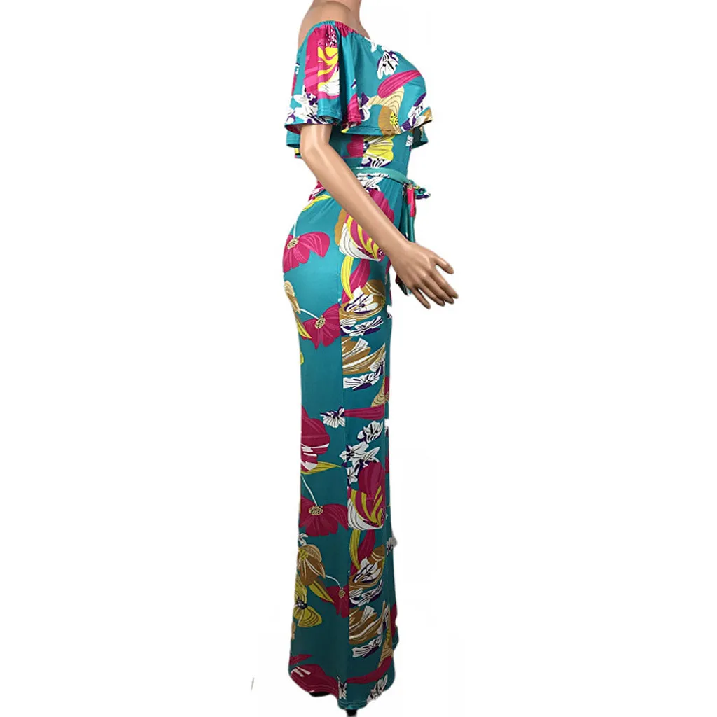Фото Fashion Womens Floral Print Short Sleeve Off Shoulder Jumpsuit Women Summer Casual Printed Sexy Long #420 Женская одежда Fashion Womens Floral Print Short Sleeve Off Shoulder Jumpsuit Women Summer Casual Printed Sexy Long #420 Женская одежда