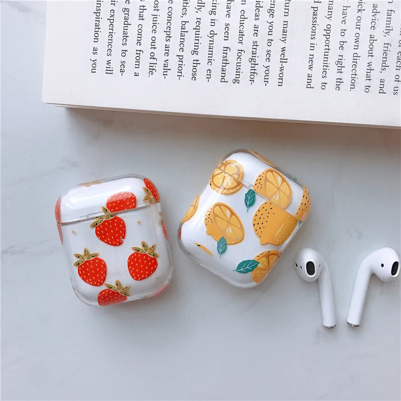 Для AirPods Case лимон клубника милый жесткий пластик беспроводные Bluetooth наушники