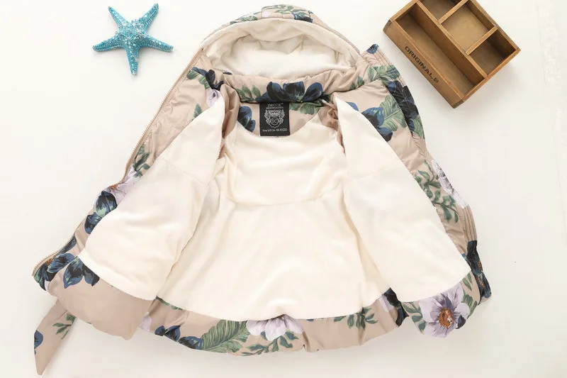 2019 New Girls Hooded Coat Kid Print Flower Winter Warm Thicken Christmas Girl School Cute Outerwear Toddler Princess Jacket | Детская