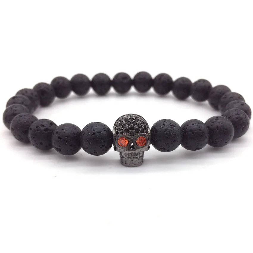 NAIQUBE 2017 New Arrival Diy Trendy Skull Charm Bracelets For Men Black CZ Head Lava Stone Jewelry Gift | Украшения и аксессуары