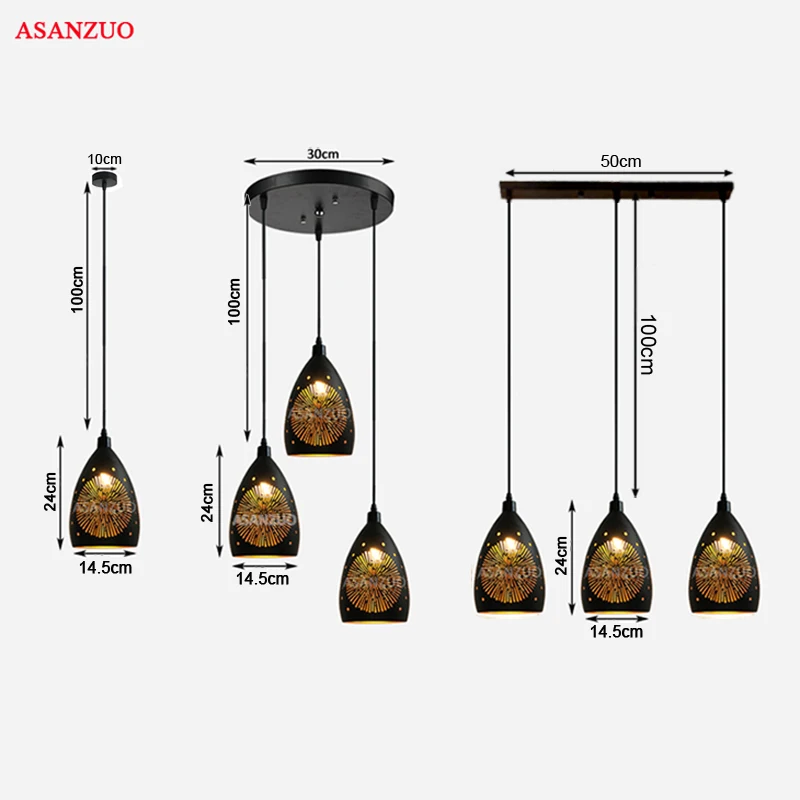 

New Nordic Iron Hollow Pendant lamp vintage industrial loft Pendant lights restaurant bar cafe hanging lamp E27