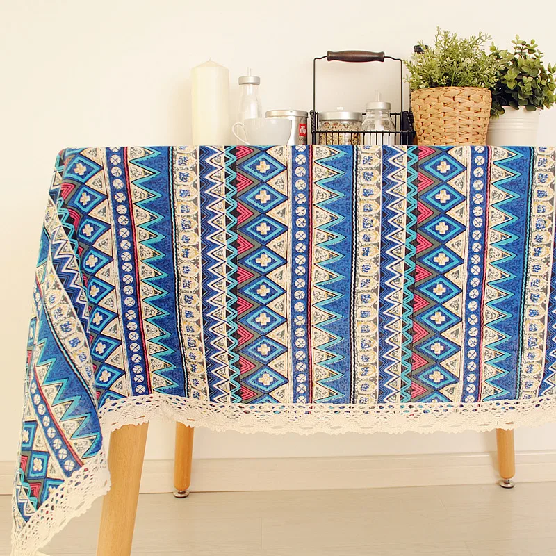 

1Pc Bohemian Style Striped Tablecloths Colorful Table Cloth Cotton Table Cover Lace Tea Towel Accept customized