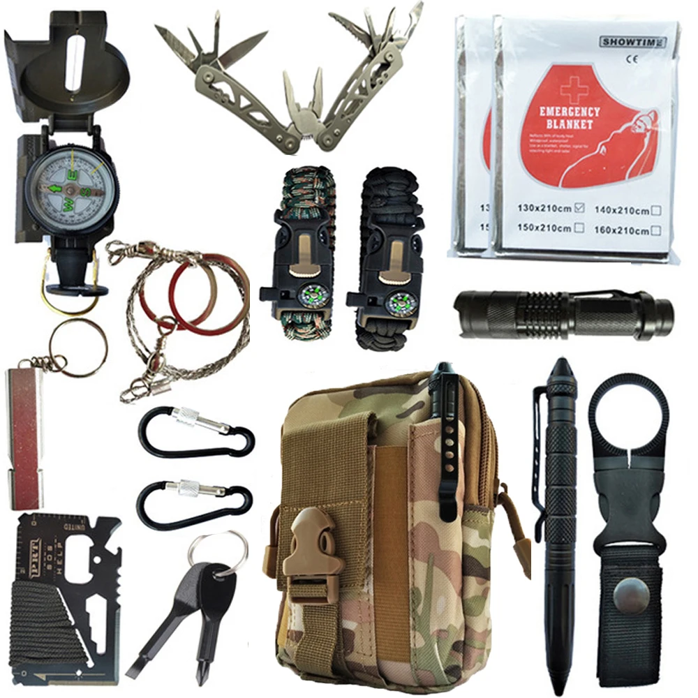 16 in 1 Outdoor survival kit Set Camping Travel First aid Supplies Tactical Multifunction SOS EDC Emergency for Wilderness tools outdoor 12in1 wilderness adventure survival kit sos first aid kit emergency survival gear gifts for camping hiking hunting fishi