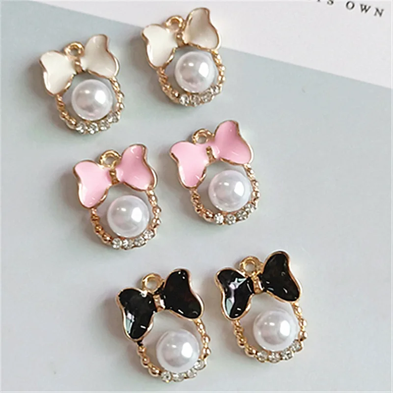 10 шт. Стразы эмалированные жемчужные бантики из сплава серьги Подвески Сделай